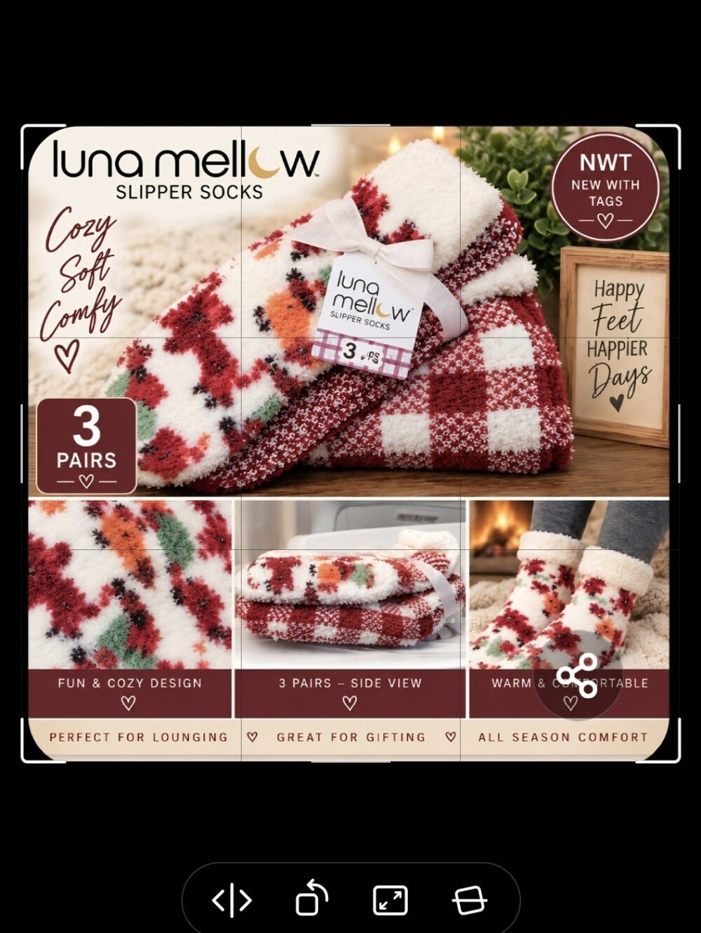Cozy Red & White Slipper Socks - 3 Pairs